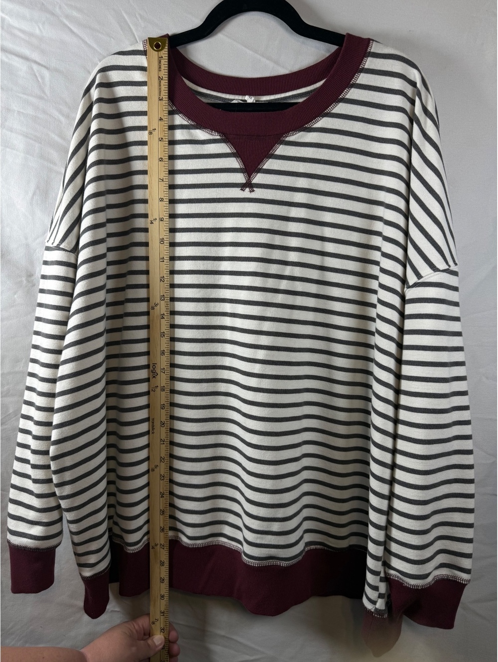 Burgundy and Cream Striped Long Sleeve Sweater